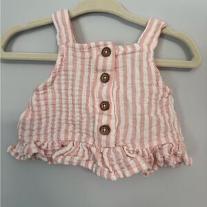 Pink and White Striped Baby Top with bloomers and hat
